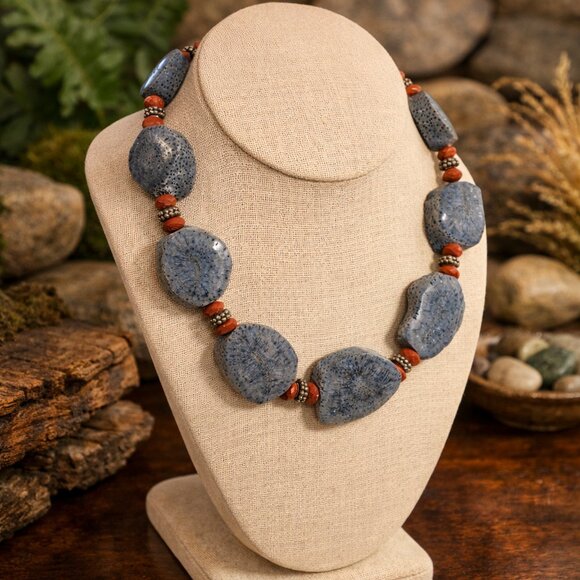 Artisan Jewelry - Natural Blue Coral Necklace
